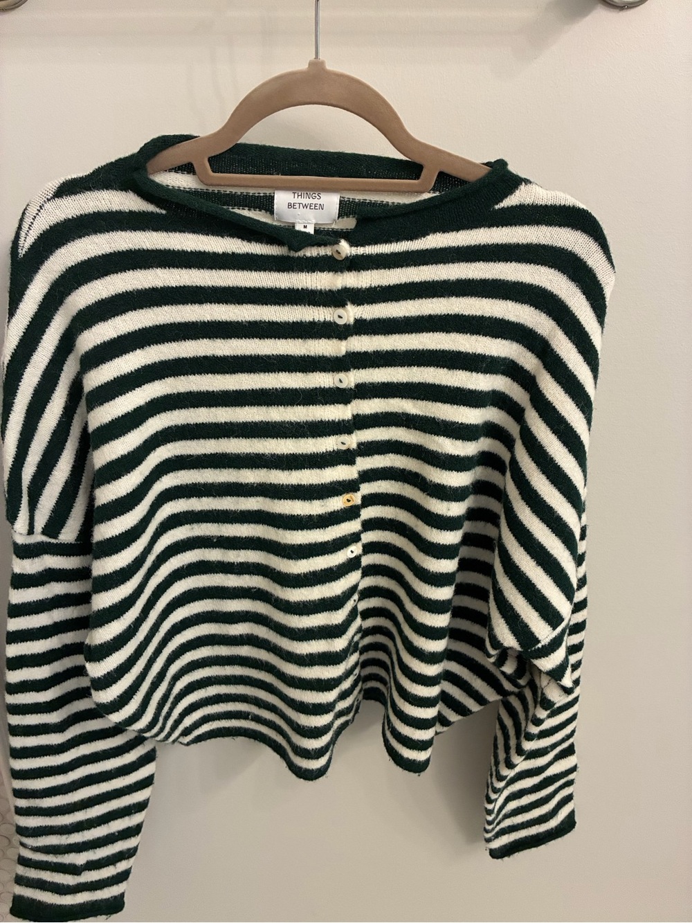 Things Between Green & White Striped Button-Front Crew Sweater